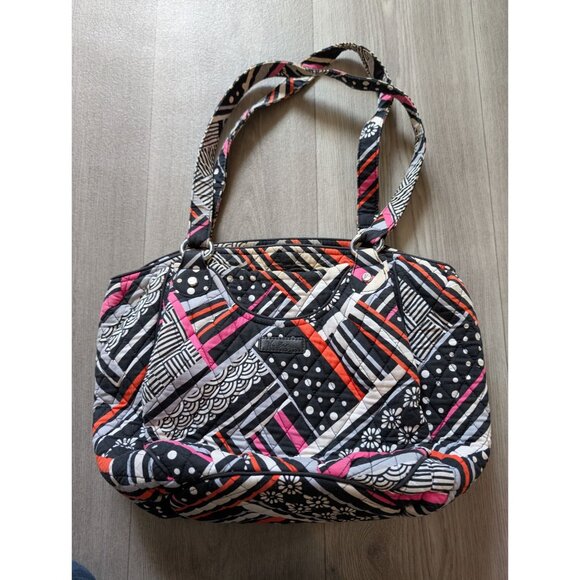 Vera Bradley Quilted Shoulder Bag Northern Stripes Geometric Black Multicolor - Picture 2 of 10
